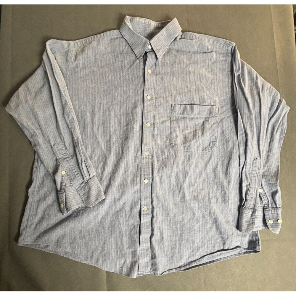 Donna Kerran Dress Shirt Men 16.5 Blue 100% Cotton Long Sleeve Button-Up Classic